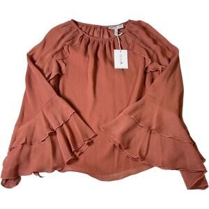 NWT Jessica Simpson Dusty Rose Ruffle Sleeve Blouse Boho Romantic Flowy Top Sz M